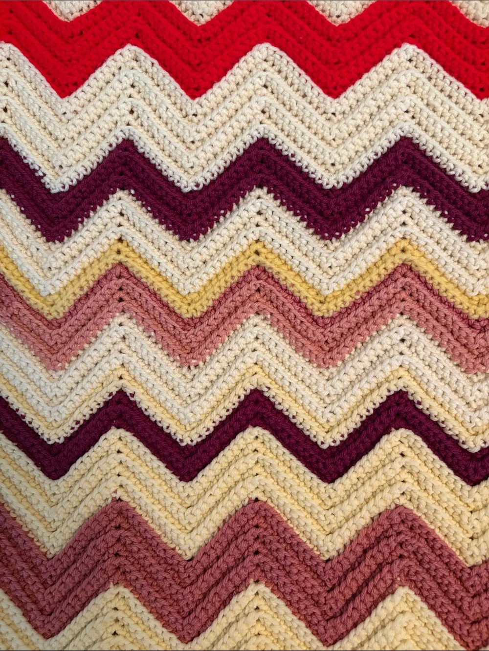 Vintage Handmade Crochet Afghan Throw Chevron Zig Zag Multicolor 52x40